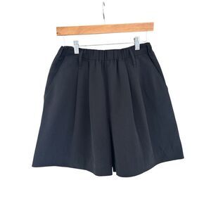 STAUD Womens Elastic Waist Pleated Front Cotton Blend Pull-on Shorts Black Small
